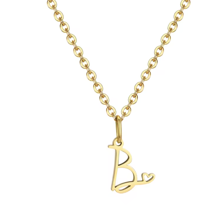 Sweet Heart  - Zierliche Herz-Initial-Halskette für Damen, vergoldeter A-Z-Buchstaben-Anhänger, wasserfester Edelstahl-Schmuck, personalisierbar.