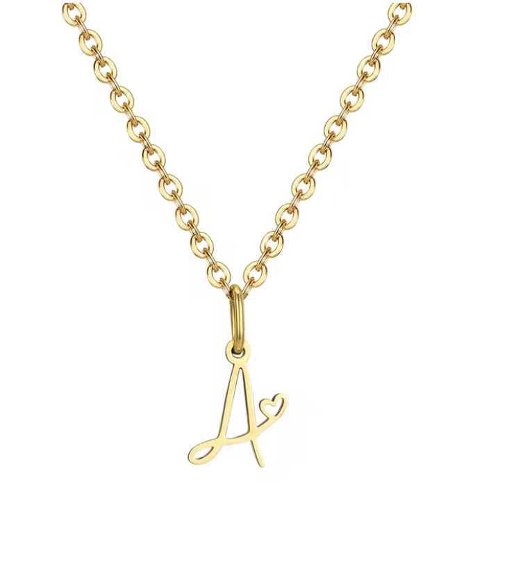 Sweet Heart  - Zierliche Herz-Initial-Halskette für Damen, vergoldeter A-Z-Buchstaben-Anhänger, wasserfester Edelstahl-Schmuck, personalisierbar.
