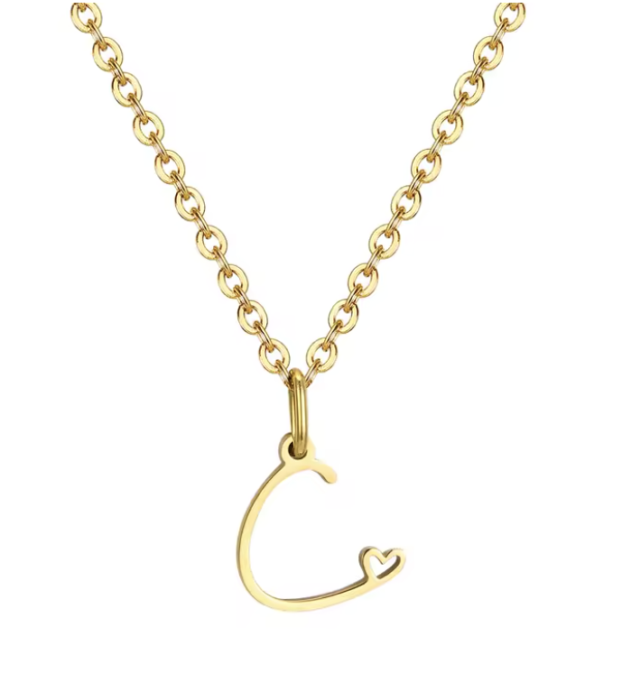 Sweet Heart  - Zierliche Herz-Initial-Halskette für Damen, vergoldeter A-Z-Buchstaben-Anhänger, wasserfester Edelstahl-Schmuck, personalisierbar.