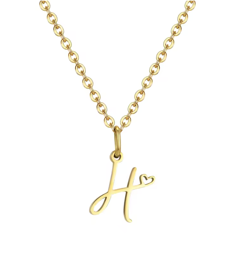 Sweet Heart  - Zierliche Herz-Initial-Halskette für Damen, vergoldeter A-Z-Buchstaben-Anhänger, wasserfester Edelstahl-Schmuck, personalisierbar.