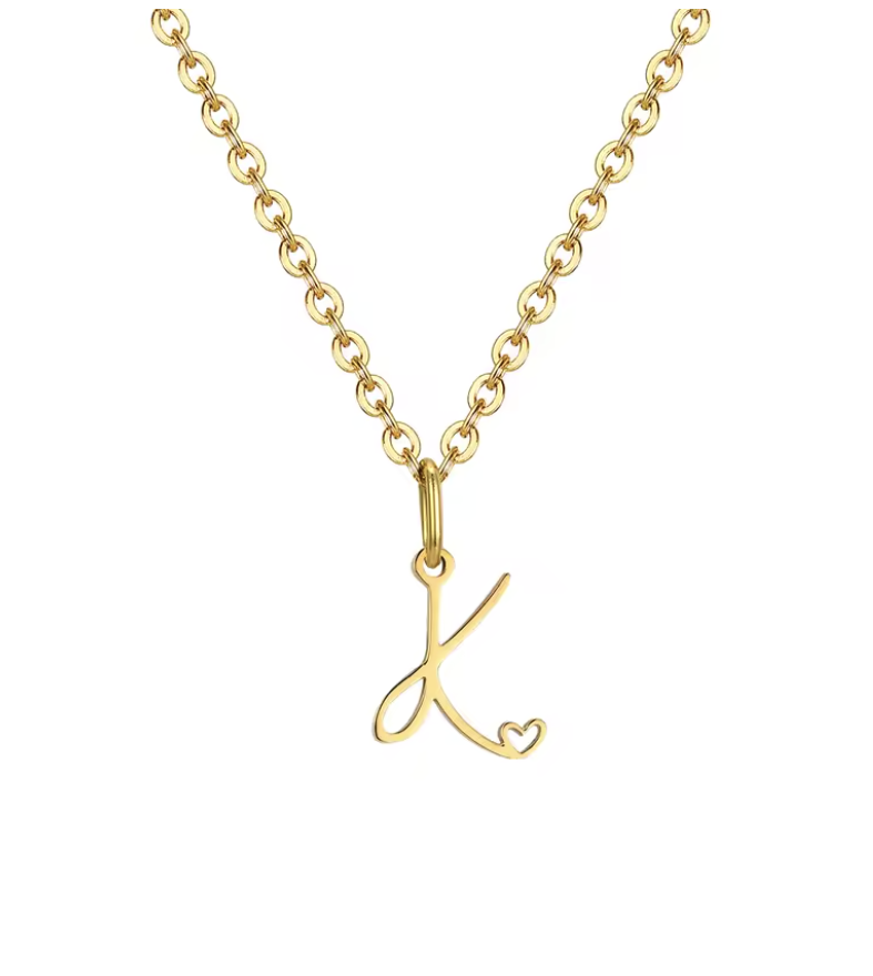 Sweet Heart  - Zierliche Herz-Initial-Halskette für Damen, vergoldeter A-Z-Buchstaben-Anhänger, wasserfester Edelstahl-Schmuck, personalisierbar.