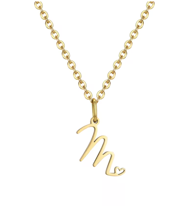 Sweet Heart  - Zierliche Herz-Initial-Halskette für Damen, vergoldeter A-Z-Buchstaben-Anhänger, wasserfester Edelstahl-Schmuck, personalisierbar.