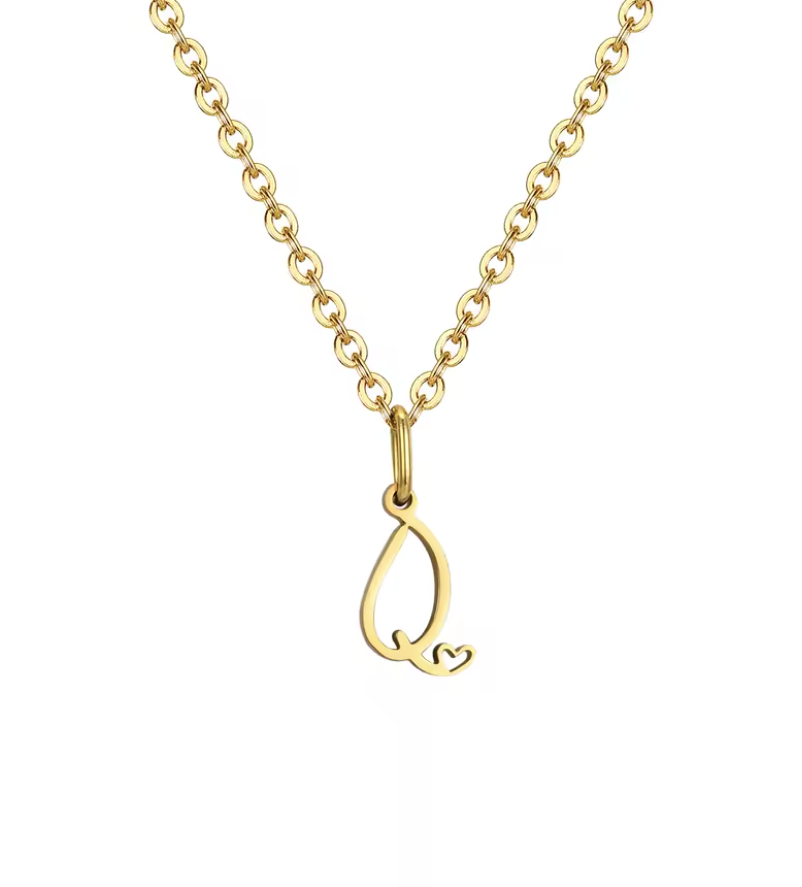Sweet Heart  - Zierliche Herz-Initial-Halskette für Damen, vergoldeter A-Z-Buchstaben-Anhänger, wasserfester Edelstahl-Schmuck, personalisierbar.