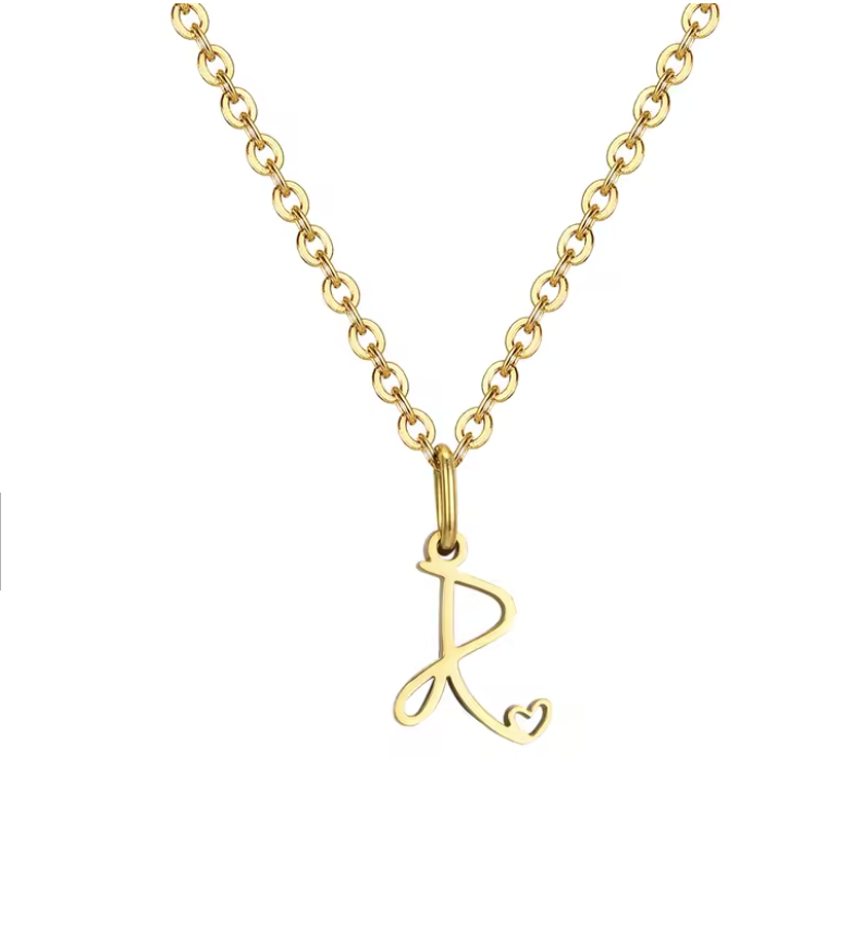 Sweet Heart  - Zierliche Herz-Initial-Halskette für Damen, vergoldeter A-Z-Buchstaben-Anhänger, wasserfester Edelstahl-Schmuck, personalisierbar.