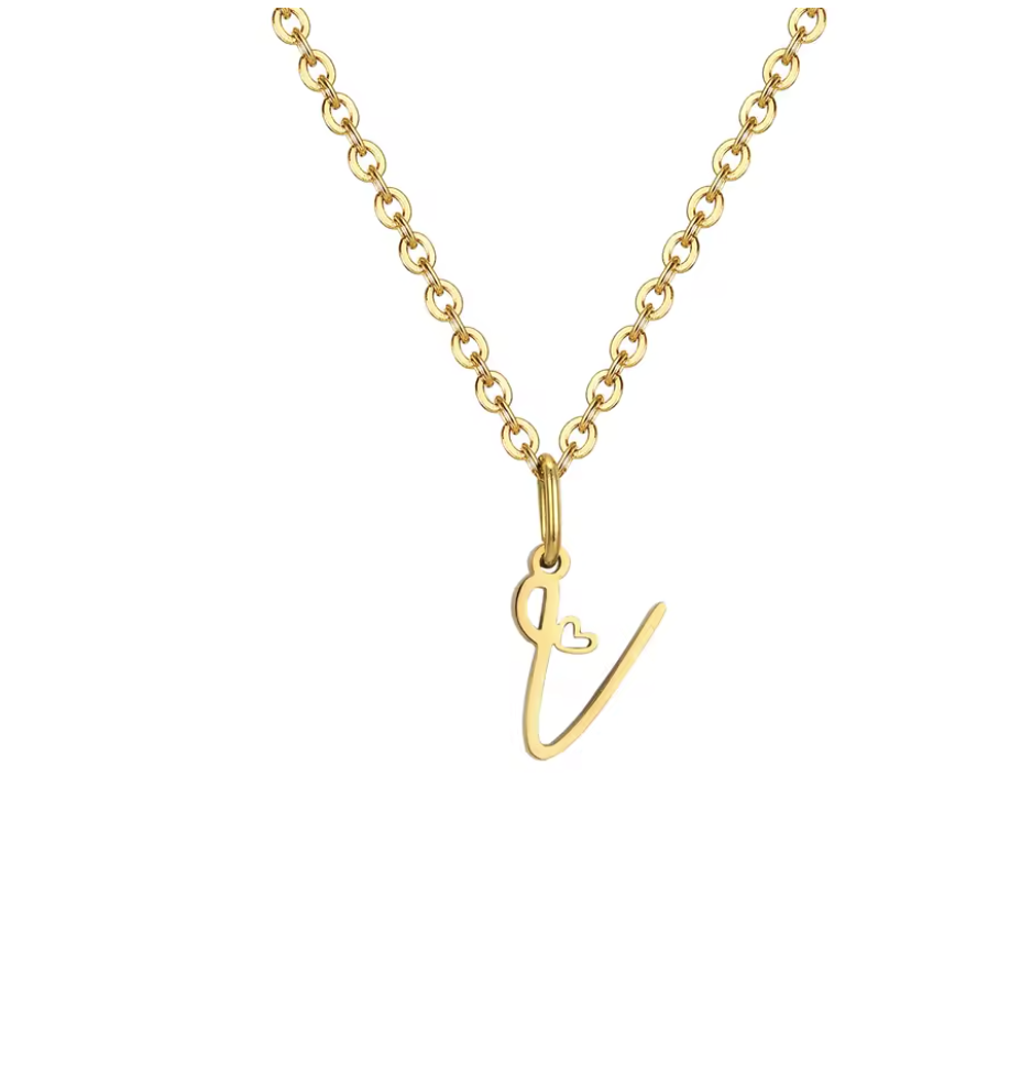 Sweet Heart  - Zierliche Herz-Initial-Halskette für Damen, vergoldeter A-Z-Buchstaben-Anhänger, wasserfester Edelstahl-Schmuck, personalisierbar.