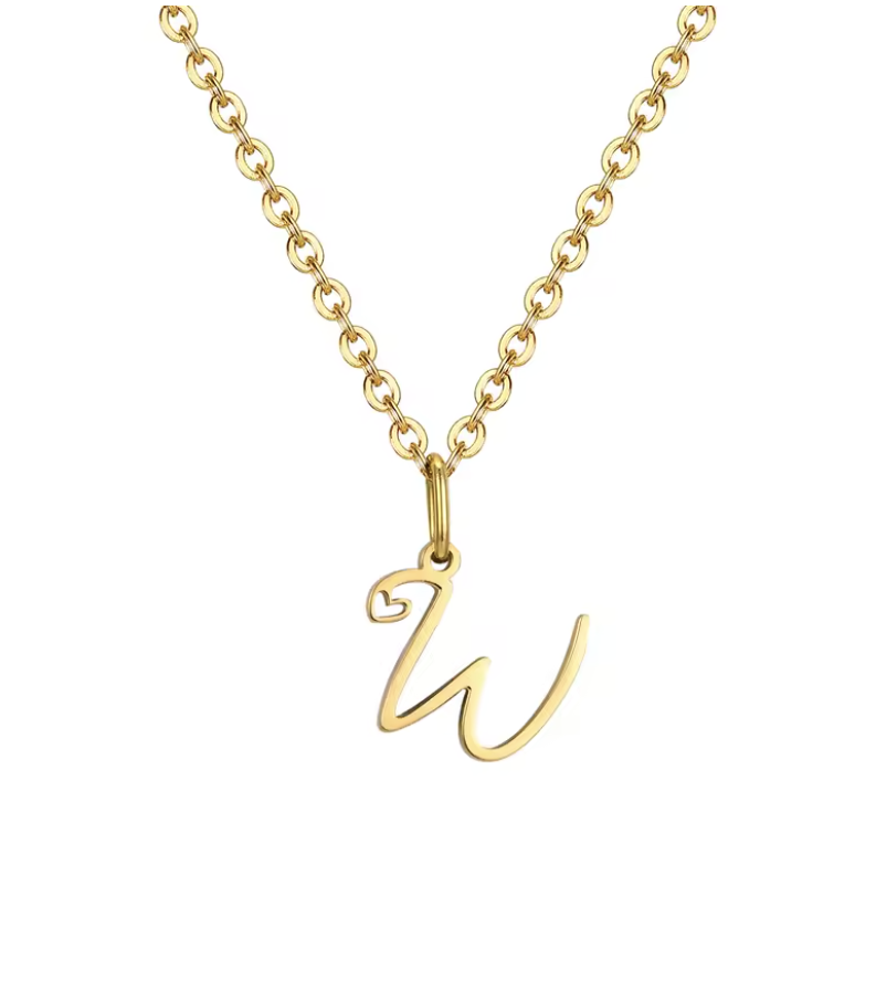 Sweet Heart  - Zierliche Herz-Initial-Halskette für Damen, vergoldeter A-Z-Buchstaben-Anhänger, wasserfester Edelstahl-Schmuck, personalisierbar.