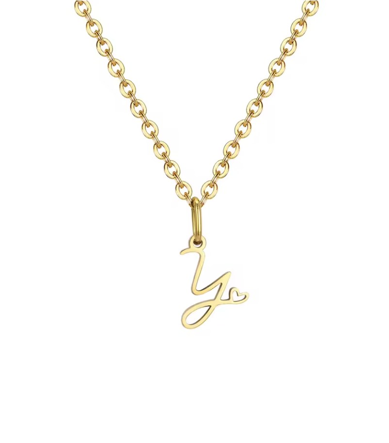 Sweet Heart  - Zierliche Herz-Initial-Halskette für Damen, vergoldeter A-Z-Buchstaben-Anhänger, wasserfester Edelstahl-Schmuck, personalisierbar.