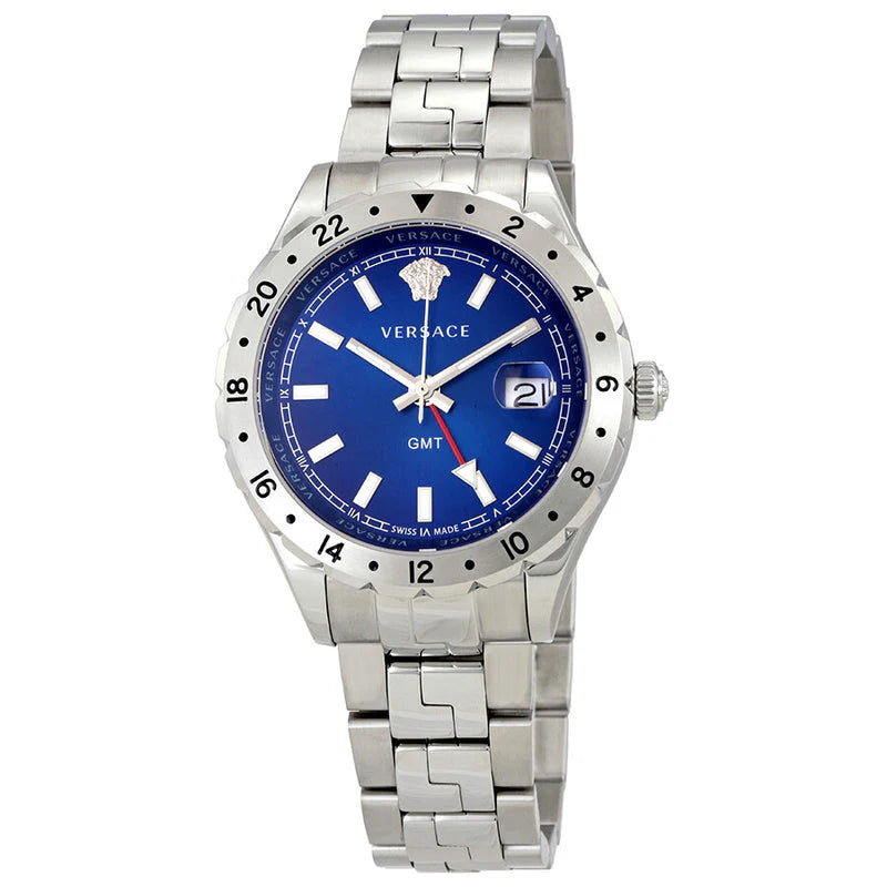 Versace Hellenyium GMT Blau- Silber mit Stahl Band,&nbsp; Herrenuhr – V11010015