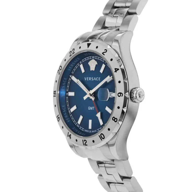 Versace Hellenyium GMT Blau- Silber mit Stahl Band,&nbsp; Herrenuhr – V11010015