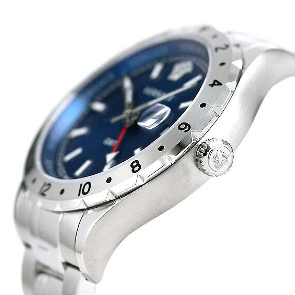 Versace Hellenyium GMT Blau- Silber mit Stahl Band,&nbsp; Herrenuhr – V11010015