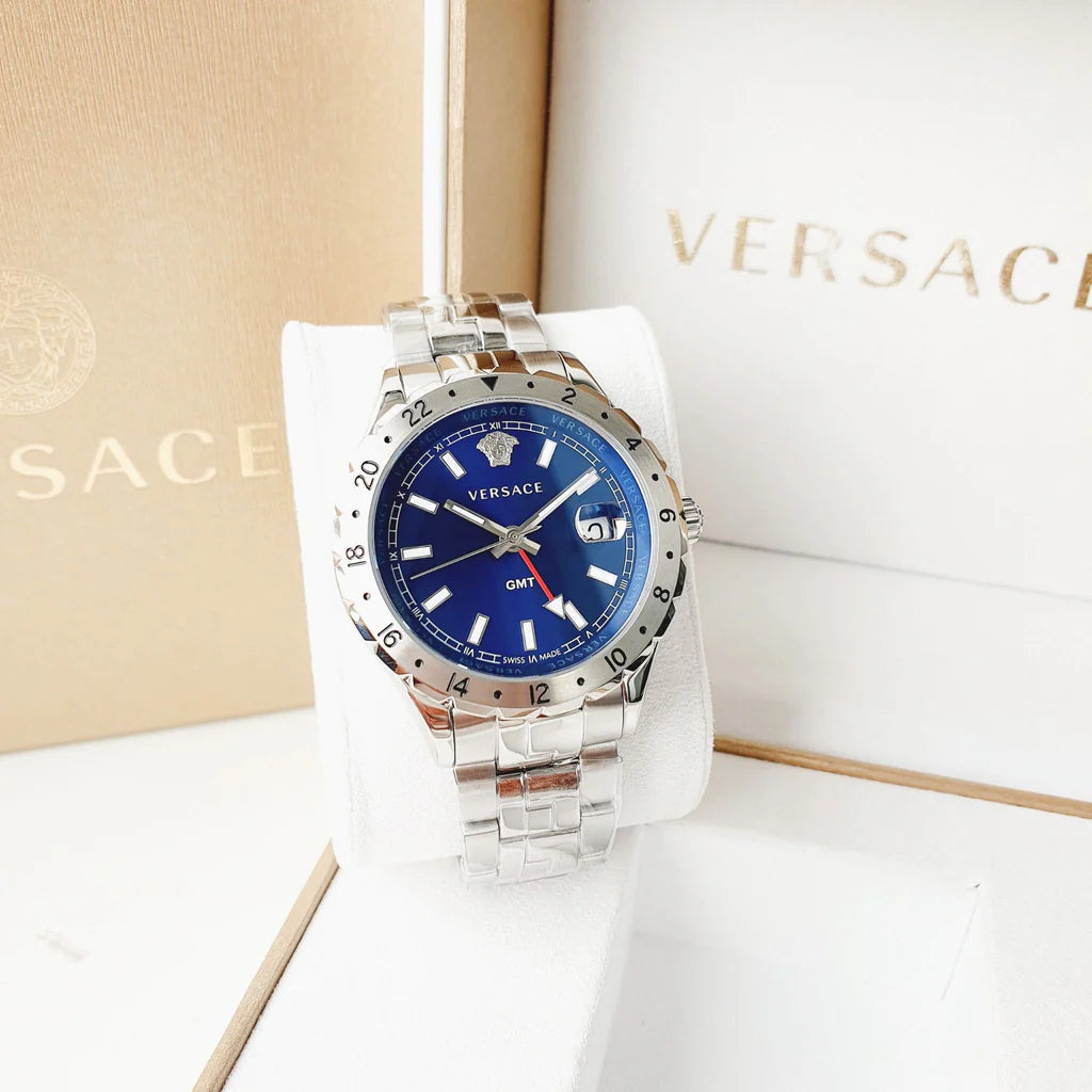 Versace Hellenyium GMT Blau- Silber mit Stahl Band,&nbsp; Herrenuhr – V11010015
