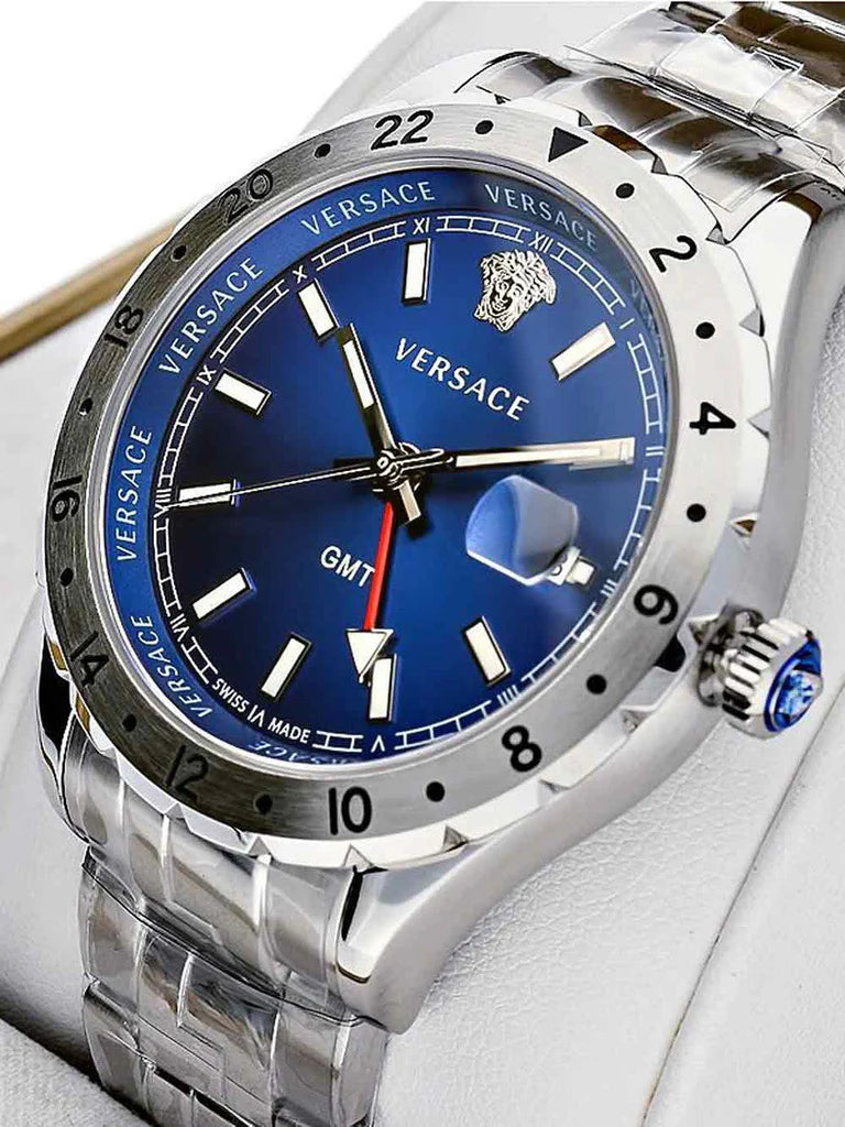 Versace Hellenyium GMT Blau- Silber mit Stahl Band,&nbsp; Herrenuhr – V11010015