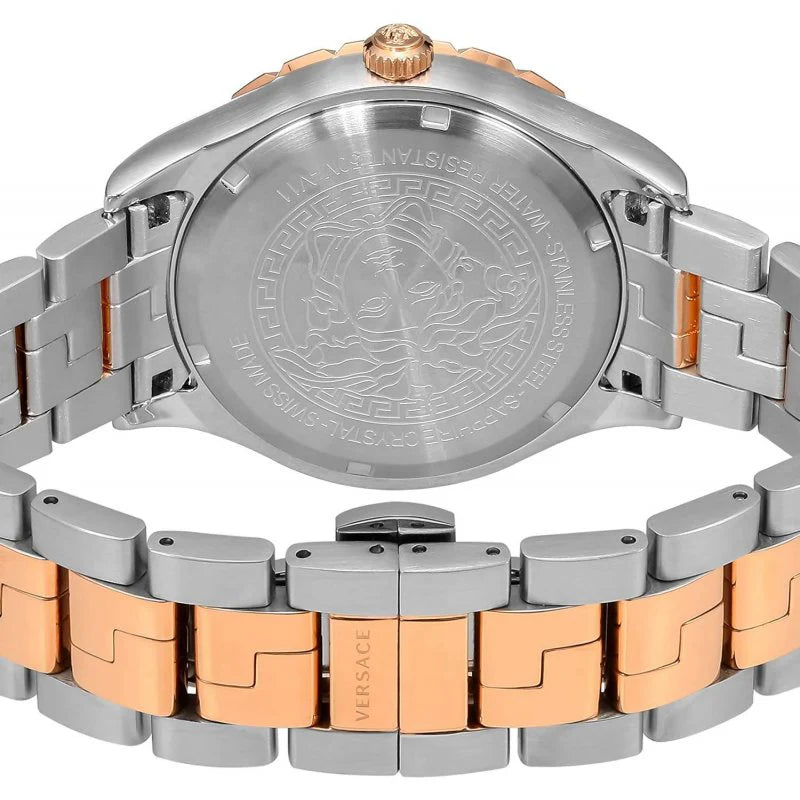 Versace Hellenyium GMT Silberfarbenes Zifferblatt-Zweifarbiges Armband, Uhr für Herren – V11030015