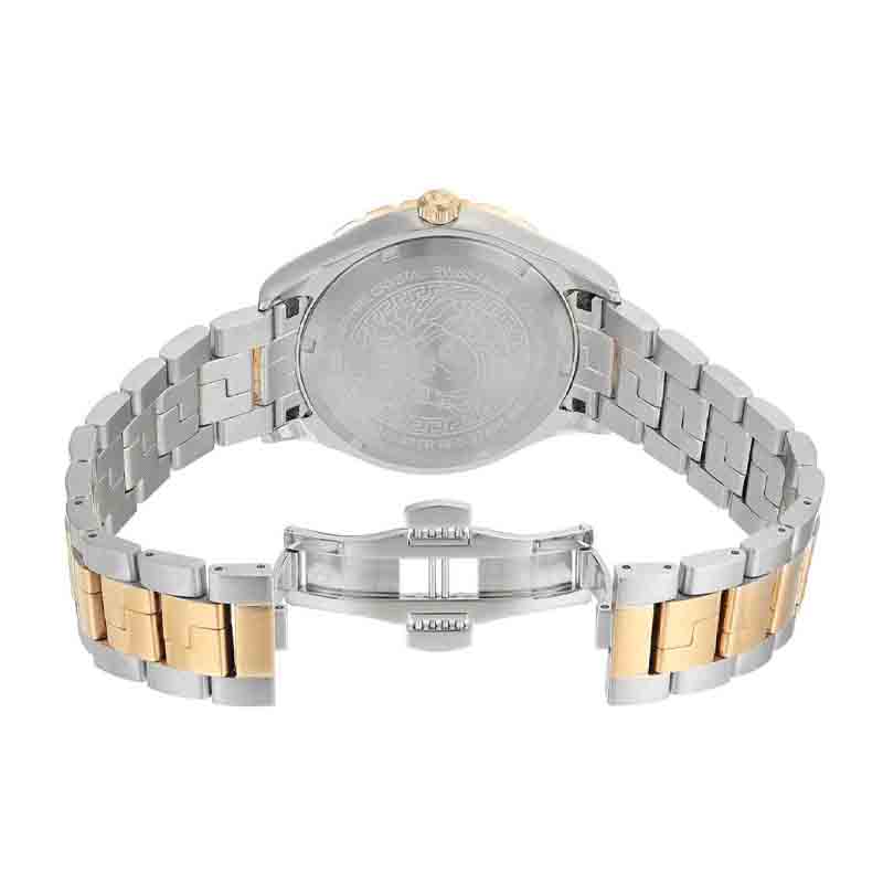 Versace Hellenyium GMT Silberfarbenes Zifferblatt-Zweifarbiges Armband, Uhr für Herren – V11030015