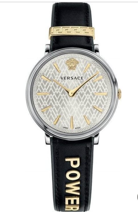 Versace V Circle Quarz Schwarzes Zifferblatt  Lederarmbanduhr für Damen – VBP110017