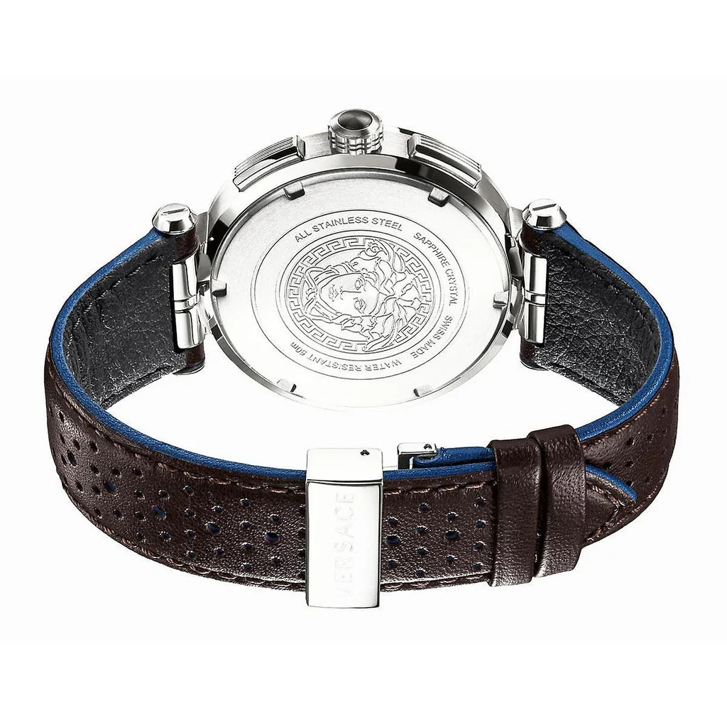 Versace Aion Chronograph Weißes Zifferblatt Grüne Lederarmbanduhr für Herren– VBR010017