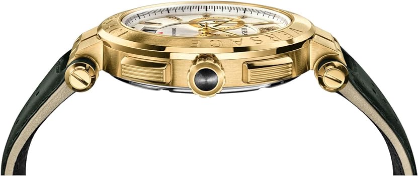 Versace Aion Chronograph Weißes Zifferblatt Grüne Lederarmbanduhr für Herren– VBR020017