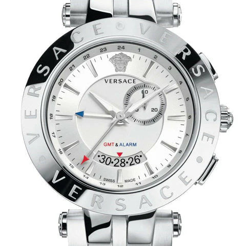 Versace Aion Chronograph Herrenuhr mit weißem Zifferblatt und silbernem Edelstahlarmband - VBR040017