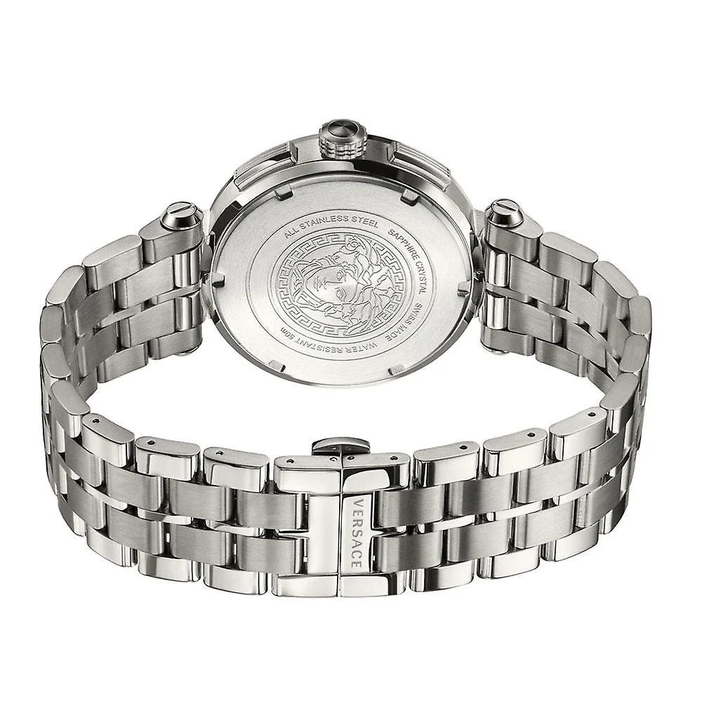 Versace Aion Chronograph Herrenuhr mit weißem Zifferblatt und silbernem Edelstahlarmband - VBR040017