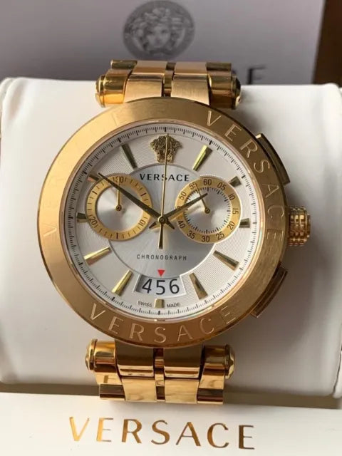 Versace Aion Chronograph Weißes Zifferblatt Metallarmband für Herren – VBR060017