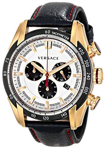 Versace V-Ray Chronograph, weißes Zifferblatt, schwarzes Lederarmband, Uhr für Herren – VDB040014