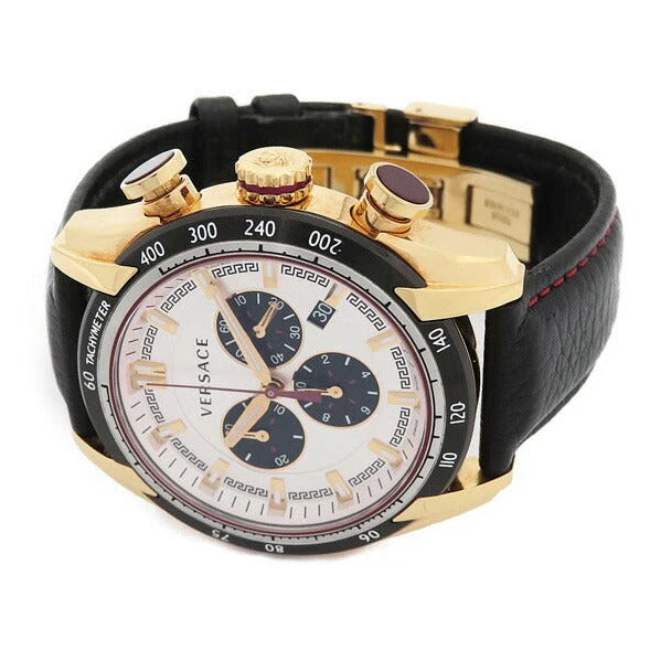 Versace V-Ray Chronograph, weißes Zifferblatt, schwarzes Lederarmband, Uhr für Herren – VDB040014