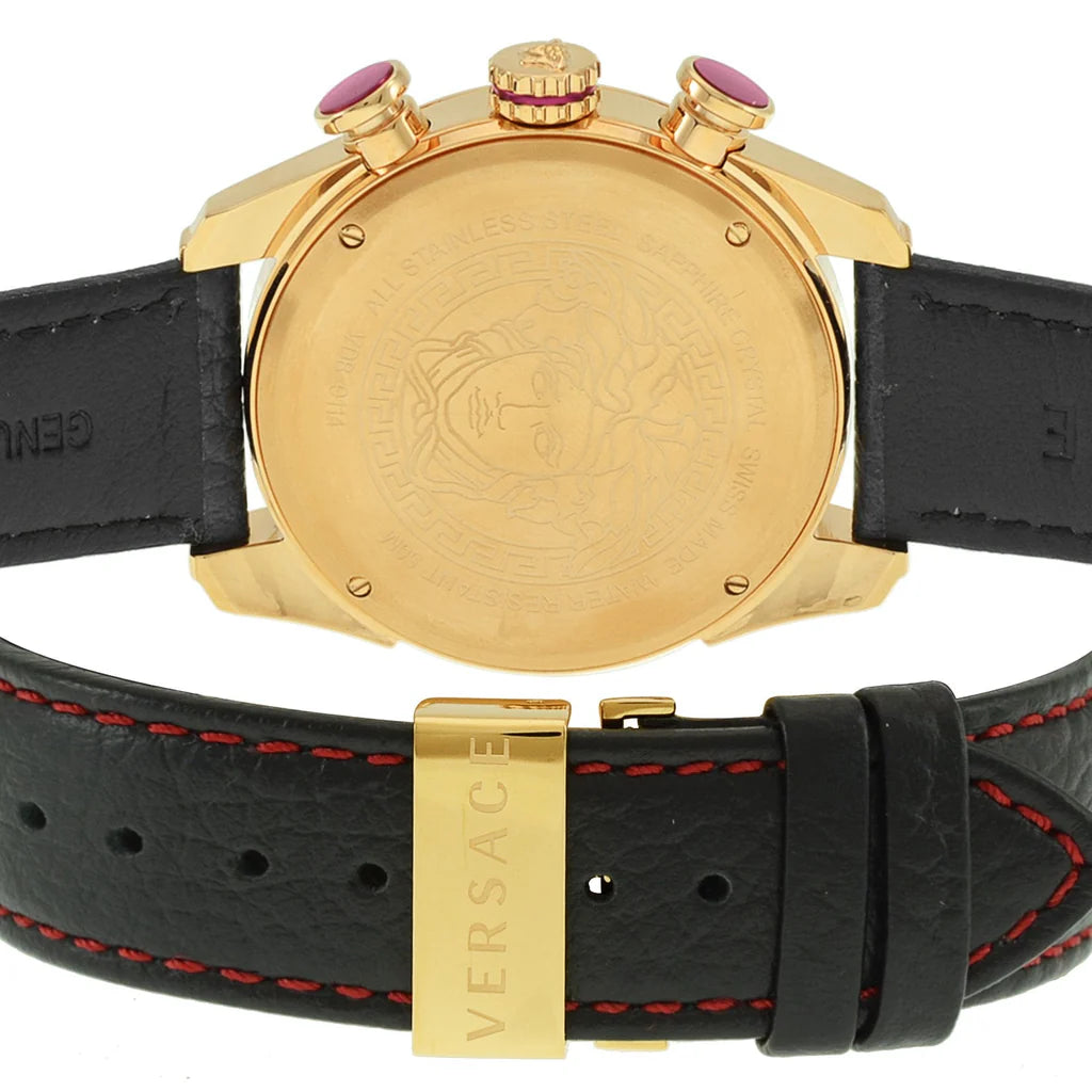 Versace V-Ray Chronograph, weißes Zifferblatt, schwarzes Lederarmband, Uhr für Herren – VDB040014