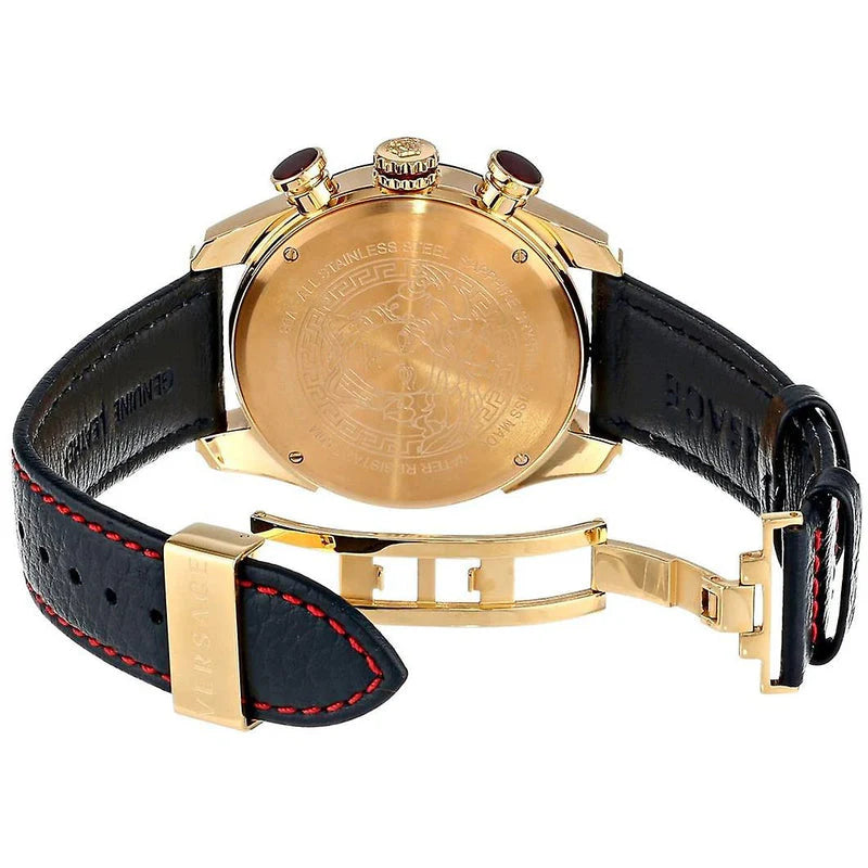 Versace V-Ray Chronograph, weißes Zifferblatt, schwarzes Lederarmband, Uhr für Herren – VDB040014
