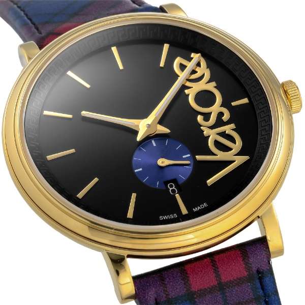 Versace V-Circle The Clans Edition Schwarze Zifferblatt Rot &amp; Blau das&nbsp; Lederarmband, Uhr für Damen - VEBQ00218