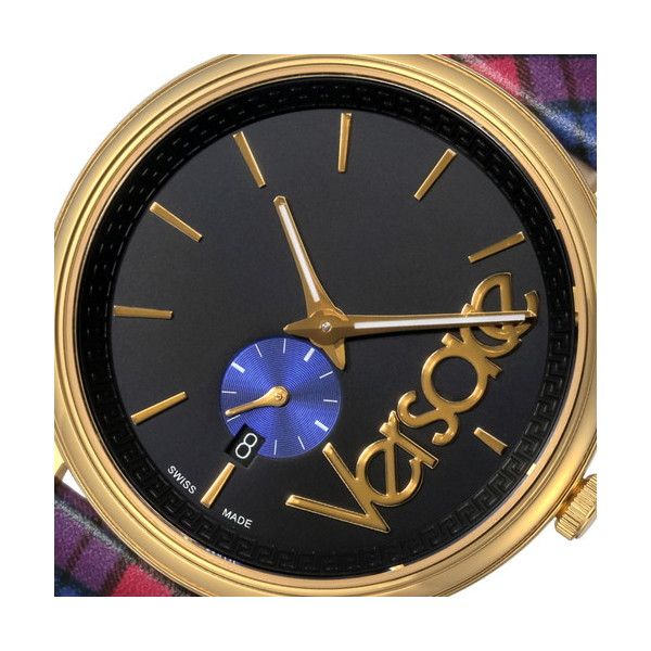 Versace V-Circle The Clans Edition Schwarze Zifferblatt Rot &amp; Blau das&nbsp; Lederarmband, Uhr für Damen - VEBQ00218
