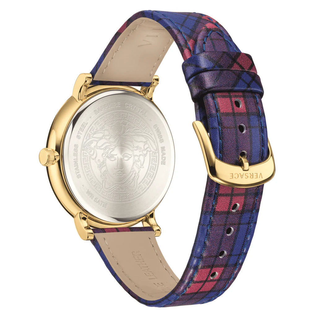 Versace V-Circle The Clans Edition Schwarze Zifferblatt Rot &amp; Blau das&nbsp; Lederarmband, Uhr für Damen - VEBQ00218