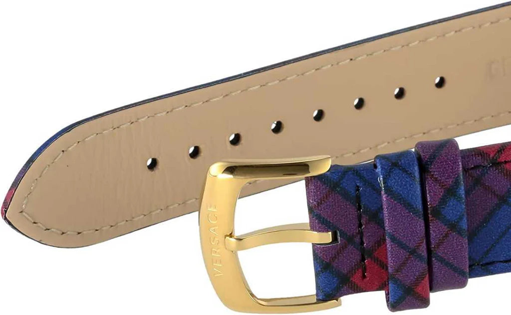Versace V-Circle The Clans Edition Schwarze Zifferblatt Rot &amp; Blau das&nbsp; Lederarmband, Uhr für Damen - VEBQ00218