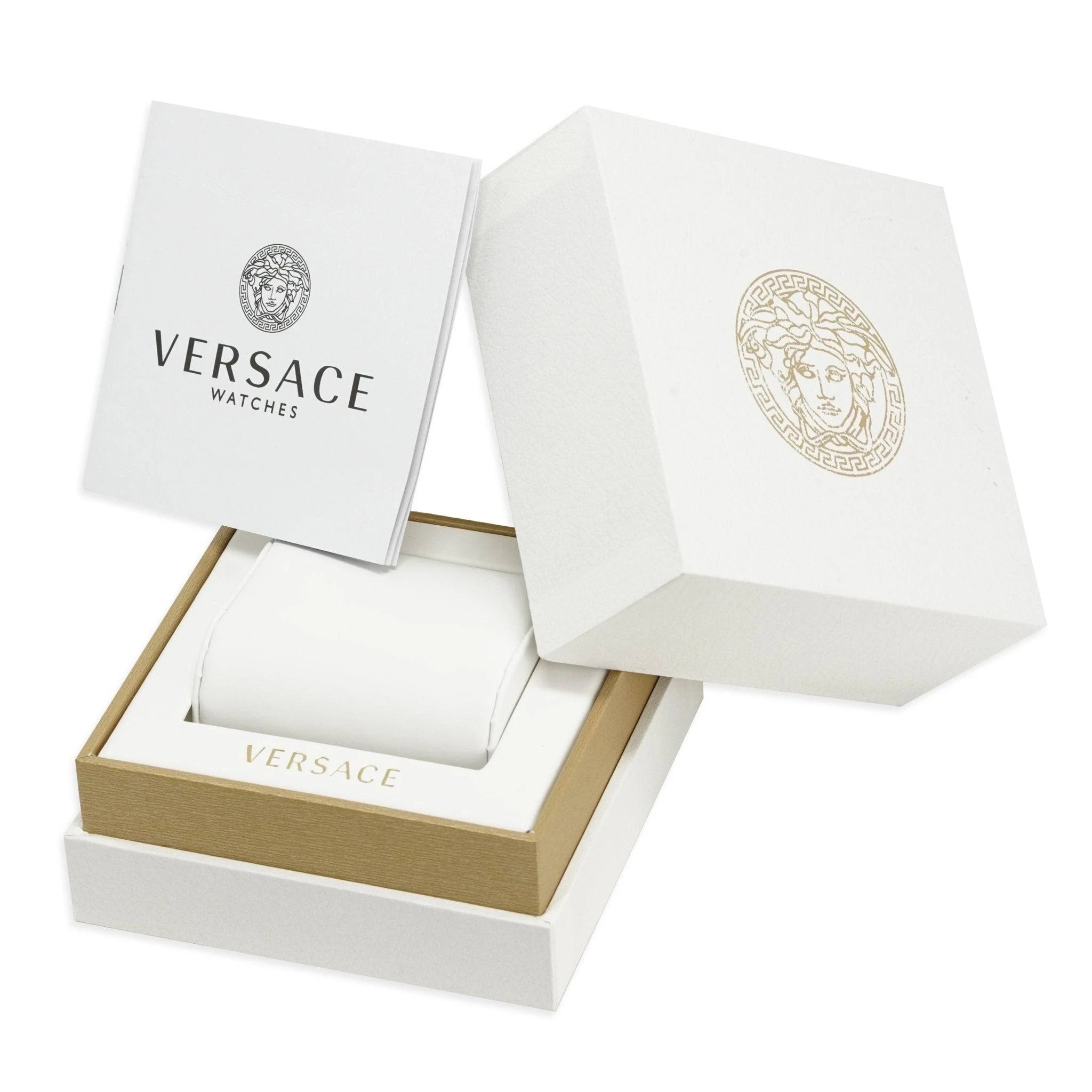 Versace V-Circle Quarzuhr mit schwarzem Zifferblatt und blauem Lederarmband für Herren – VEBQ01419