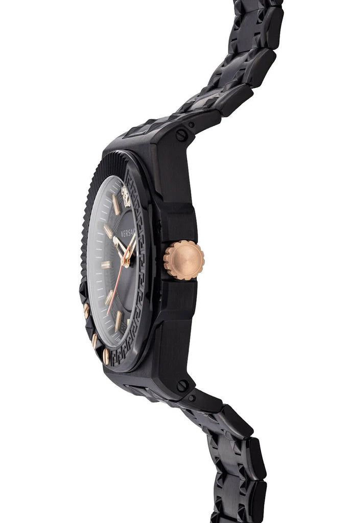 Versace Chain Reaction Quarzuhr für Herren, schwarzes Zifferblatt, schwarzes Edelstahlarmband - VEDY00719