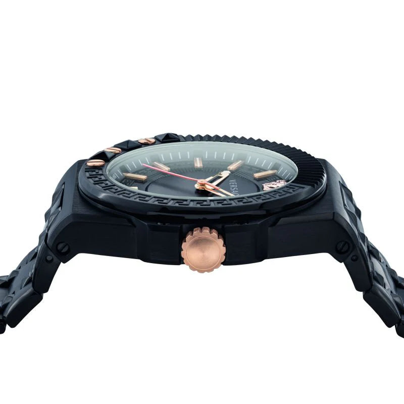 Versace Chain Reaction Quarzuhr für Herren, schwarzes Zifferblatt, schwarzes Edelstahlarmband - VEDY00719