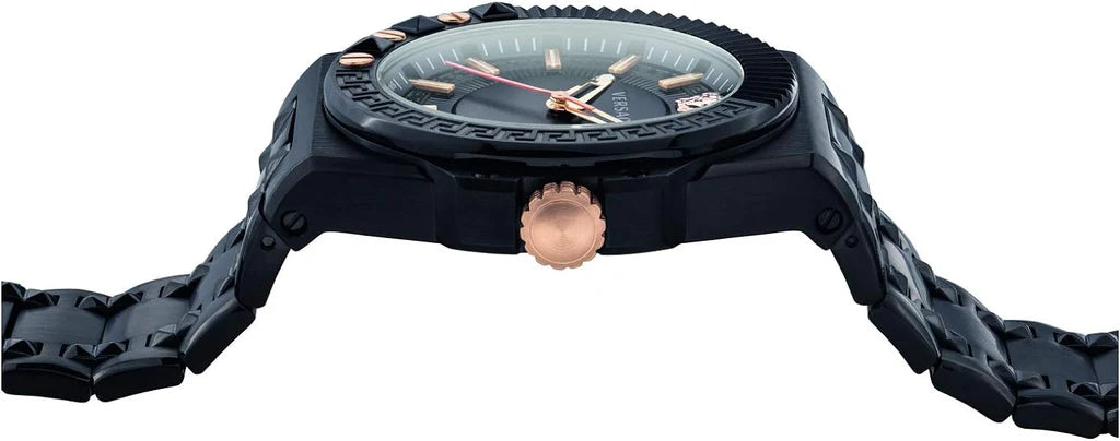 Versace Chain Reaction Quarzuhr für Herren, schwarzes Zifferblatt, schwarzes Edelstahlarmband - VEDY00719