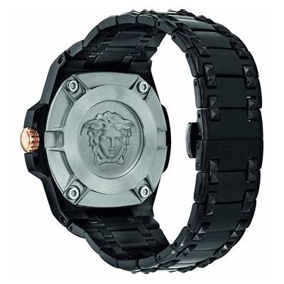 Versace Chain Reaction Quarzuhr für Herren, schwarzes Zifferblatt, schwarzes Edelstahlarmband - VEDY00719