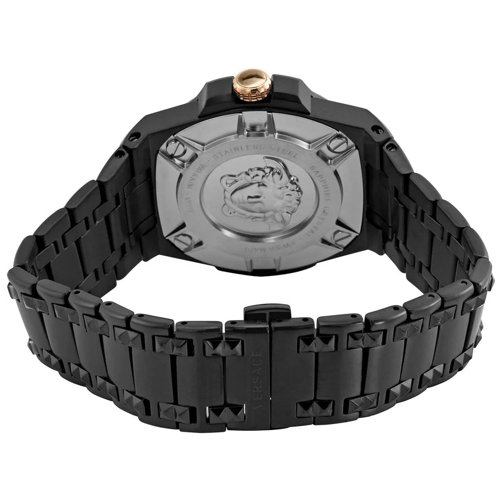 Versace Chain Reaction Quarzuhr für Herren, schwarzes Zifferblatt, schwarzes Edelstahlarmband - VEDY00719