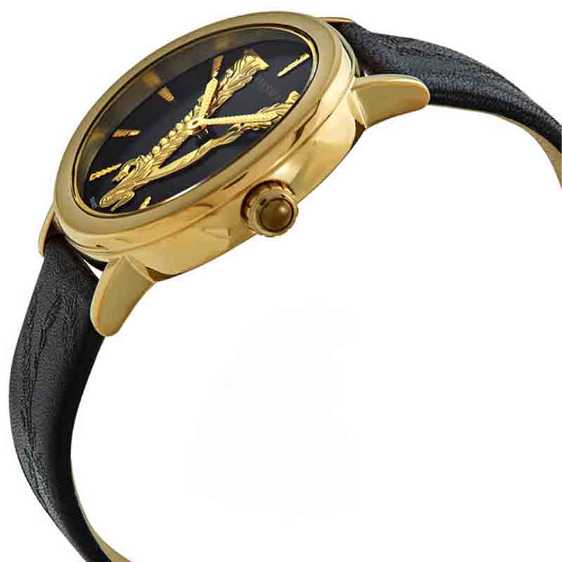 Versace Virtus Quarzuhr mit schwarzem Zifferblatt und schwarzem Lederarmband für Damen – VEHC00119, Damenuhr