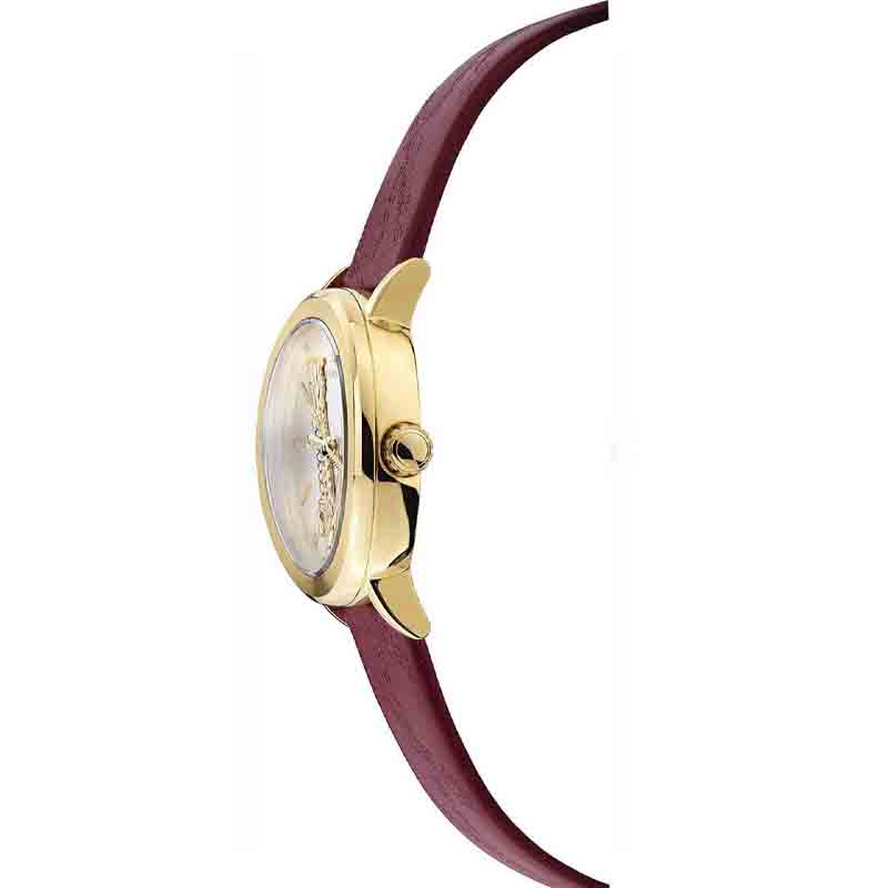 Versace Virtus Quarzuhr mit bordeaux Zifferblatt und weinrotem Lederarmband für Damen – VEHC00219, Damenuhr