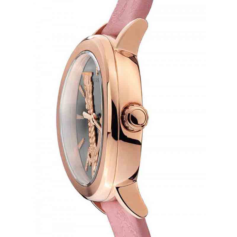 Versace Virtus Quarzuhr mit grauem Zifferblatt und rosafarbenem Lederarmband für Damen – VEHC00319, Damenuhr