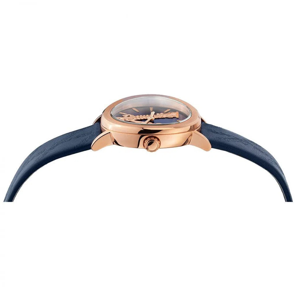Versace Virtus Quarzuhr mit blauem Zifferblatt und blauem Lederarmband für Damen – VEHC00419