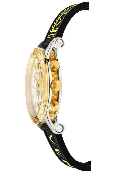 Versace Sports Tech Chronograph Silberzifferblatt Schwarze Gummiarmbanduhr für Damen – VELT00519