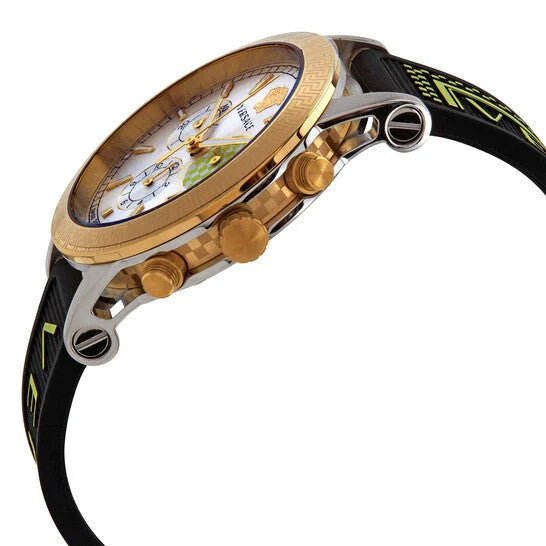 Versace Sports Tech Chronograph Silberzifferblatt Schwarze Gummiarmbanduhr für Damen – VELT00519