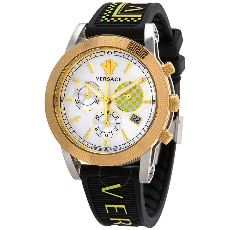 Versace Sports Tech Chronograph Silberzifferblatt Schwarze Gummiarmbanduhr für Damen – VELT00519