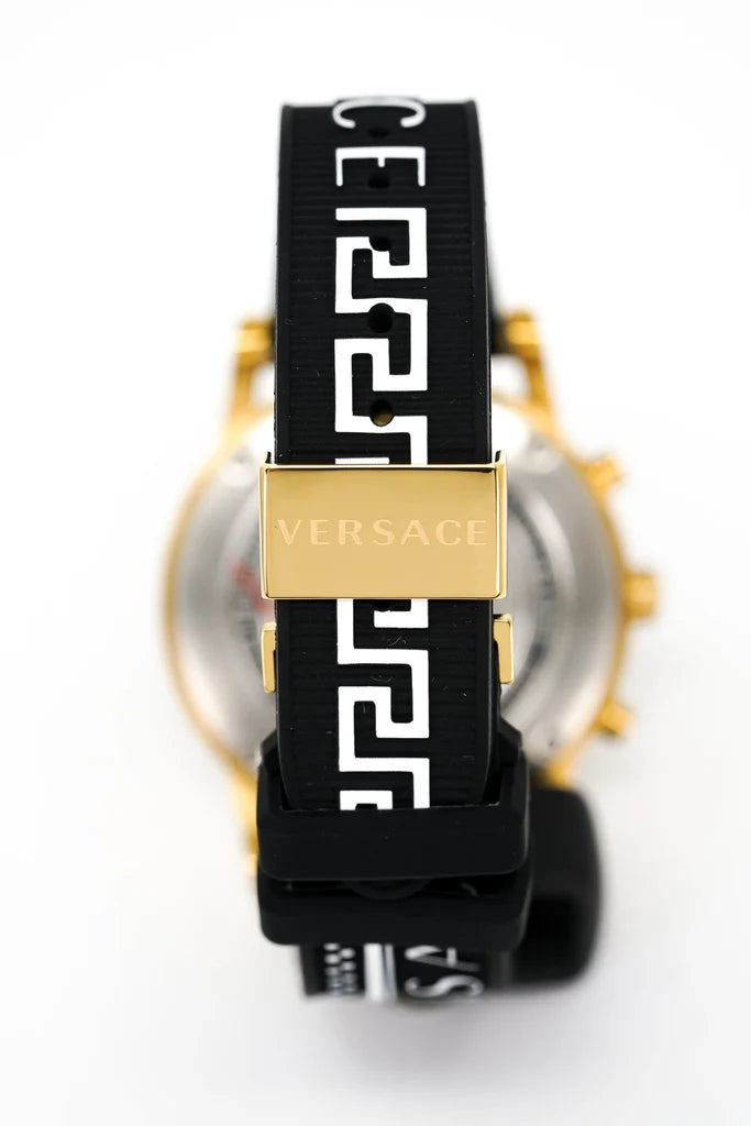 Versace Sports Tech Chronograph Silberzifferblatt Schwarze Gummiarmbanduhr für Damen – VELT00519