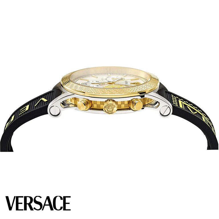 Versace Sports Tech Chronograph Silberzifferblatt Schwarze Gummiarmbanduhr für Damen – VELT00519