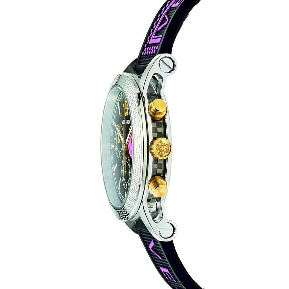 Versace Sport Tech Chronograph mit schwarzem Zifferblatt und schwarzem Kautschukarmband für Damen – VELT00619, Damenuhr