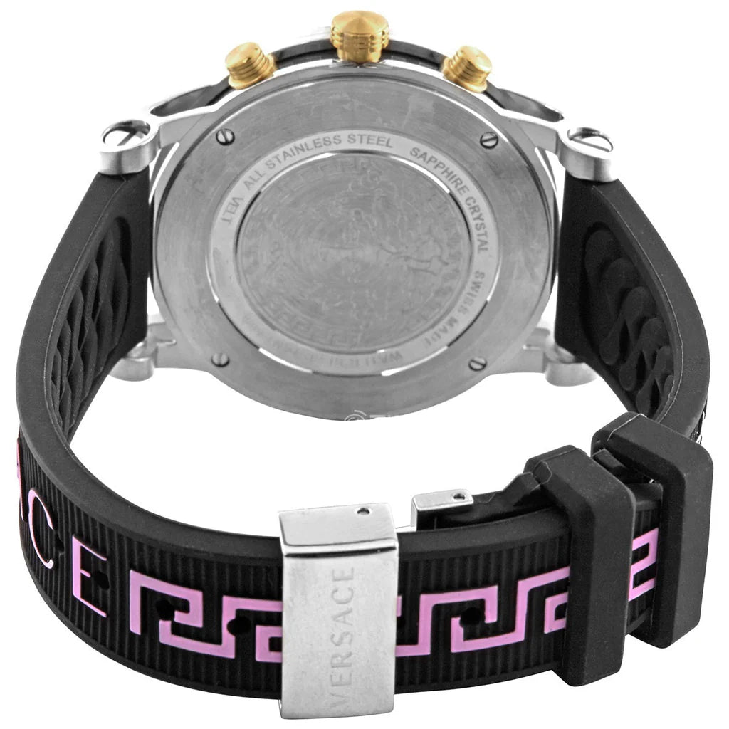 Versace Sport Tech Chronograph mit schwarzem Zifferblatt und schwarzem Kautschukarmband für Damen – VELT00619, Damenuhr
