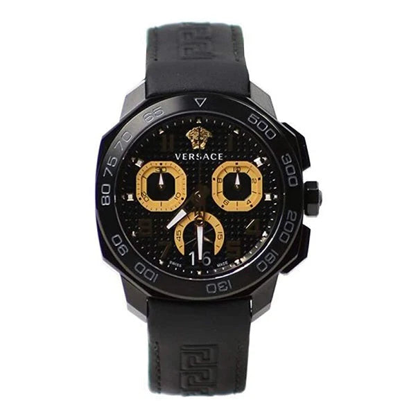 VVersace Dylos Chronograph Schwarzes Zifferblatt Schwarzes Kautschukarmband , Herrenuhr – VQC020015